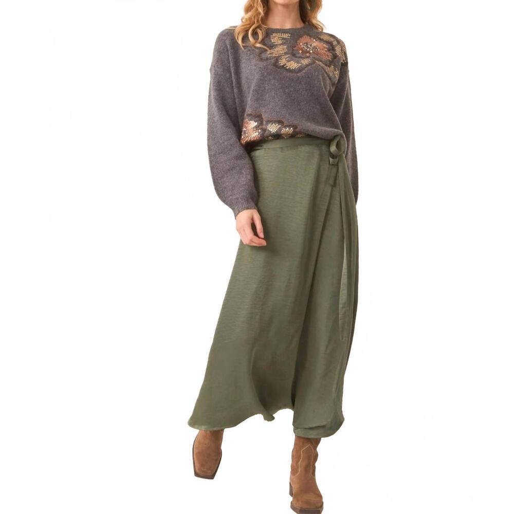 NEW NEKANE NKN passion long satin cross skirt in green